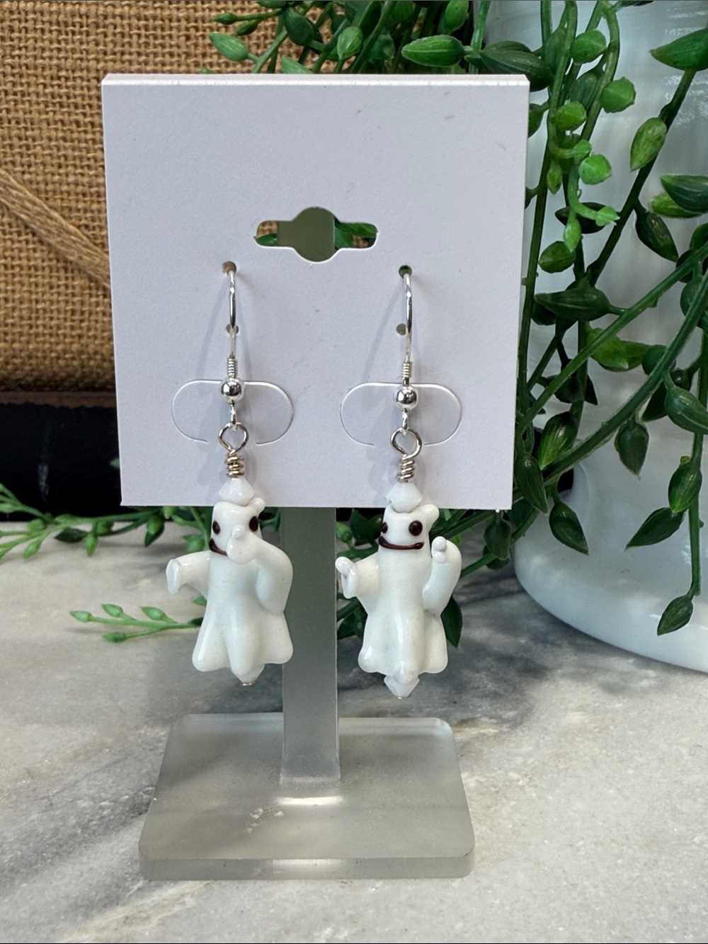 White Ghost Dangle Earrings - Cute Halloween Jewelry